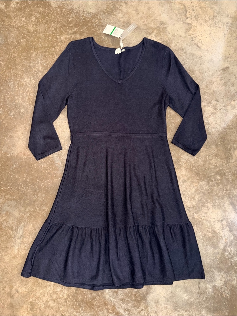 NWT Spense Navy Knit Knee Length Dress L 3/4 Sleeve $88 Fall Family Holiday Fit